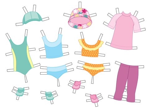 Kleidung für Papierpuppenmädchen – Strandmodelle – Druckvorlagen