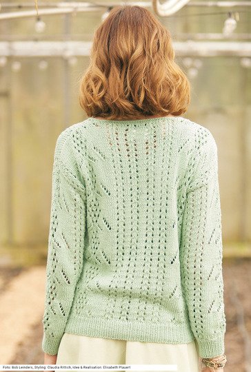 Lindgrüner V-Ausschnittpulli mit Ajourmustern