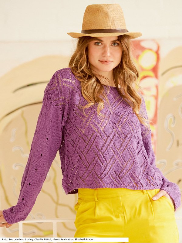 Pullover mit Ajourmuster in Violett
