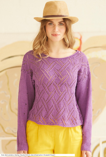 Pullover mit Ajourmuster in Violett