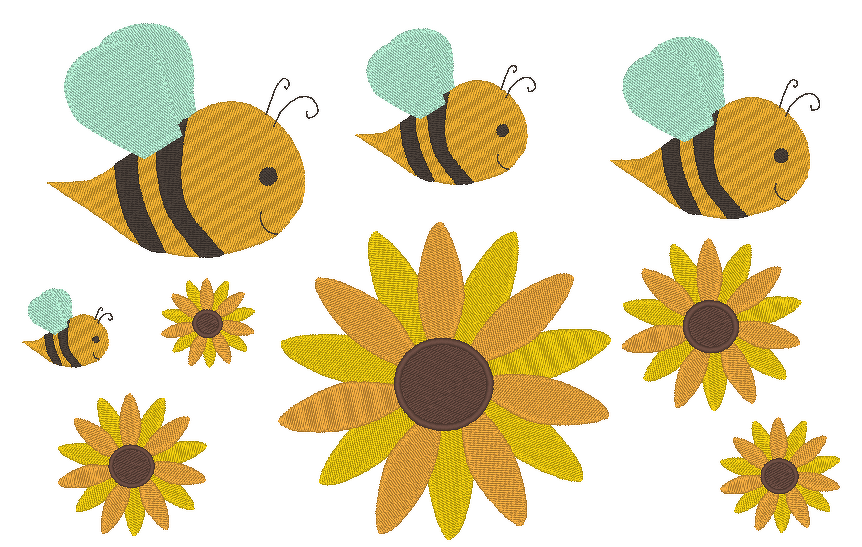 Stickdatei - Biene Bienchen Hummel mit Blumen