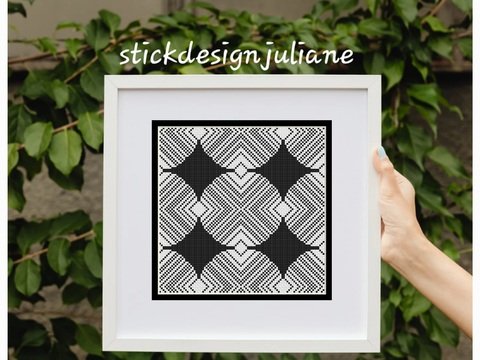 Kreuzstichmuster geometrisch schwarz weiß, Kreuzstich Stickvorlage PDF