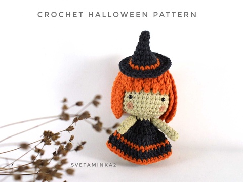 Crochet Halloween Pattern Witch Amigurumi Doll in a Pointed Hat