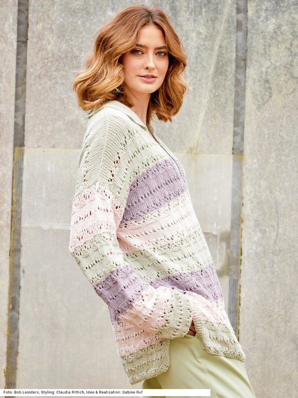 Pulli mit Poloausschnitt in Blassgrün, Rosa und Flieder