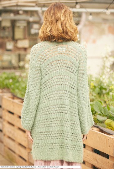 Lange Jacke im Noppenlochmuster in Blassgrün