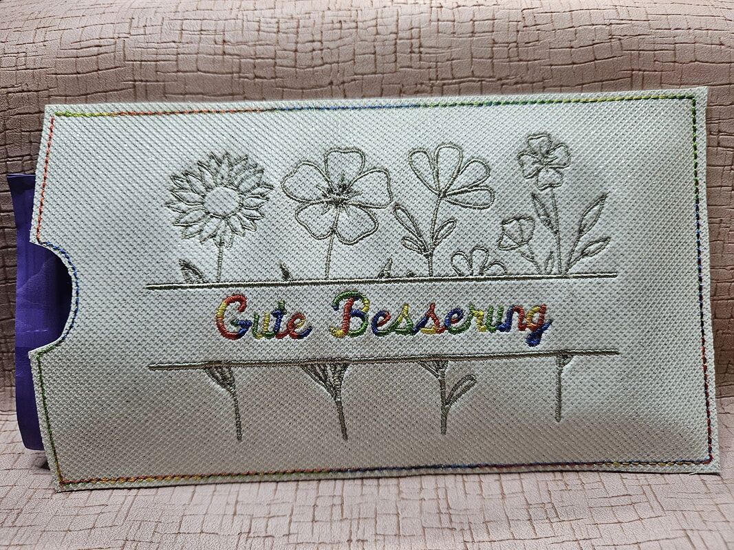 Stickdatei - Gute Besserung mit Blumen - Spruch - Gesundheit - 2 Größen