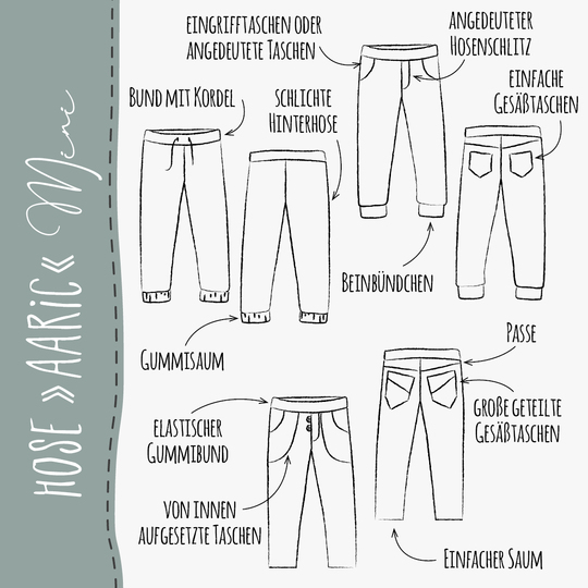 HOSE "AARIC" - MINI (50-104 je 3 Weiten) - Schnittmuster und Anleitung