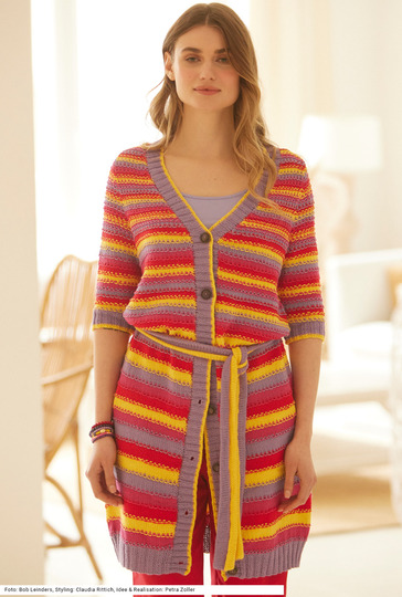 Mantel mit Musterstreifen in Lila, Gelb, Magenta und Rot