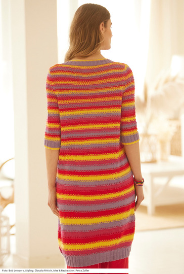 Mantel mit Musterstreifen in Lila, Gelb, Magenta und Rot