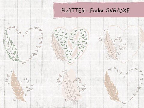 Plotterdatei Herz Feder SVG DXF