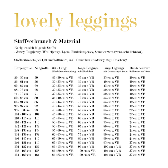 lovely leggings 50-164 Schnittmuster Leggins Legins Legings Nähanleitung