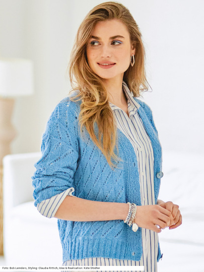 Jacke mit Ajourmuster in Blau