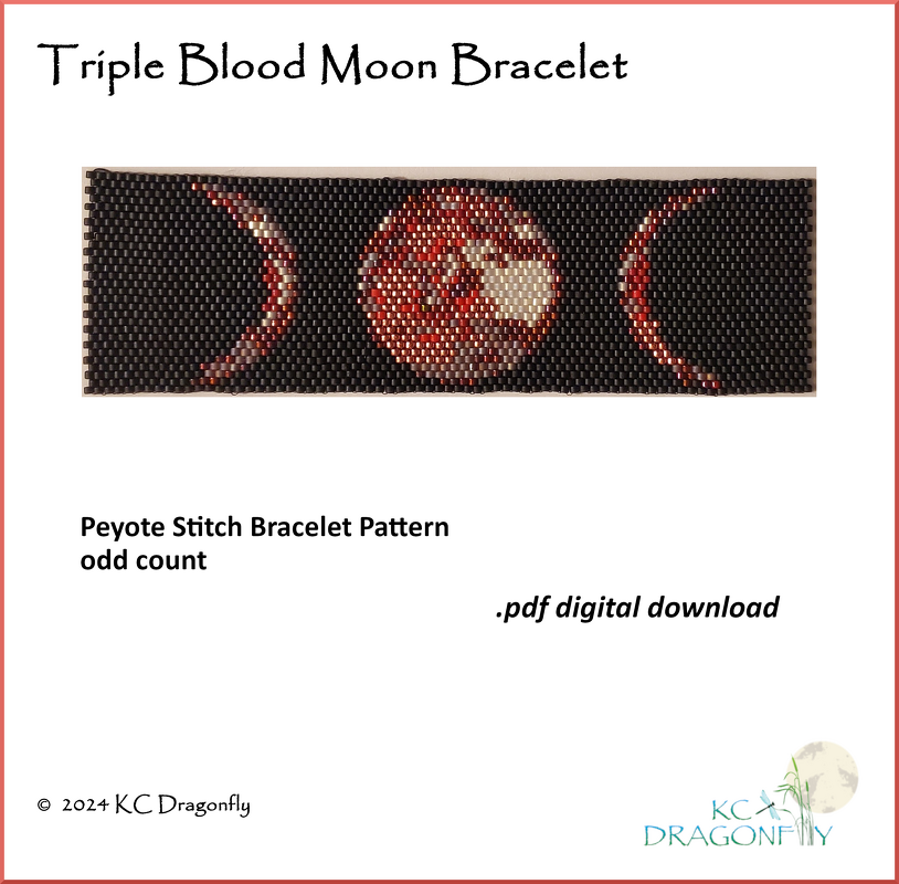 Triple Blood Moon Wide Band Peyote Stitch Bracelet