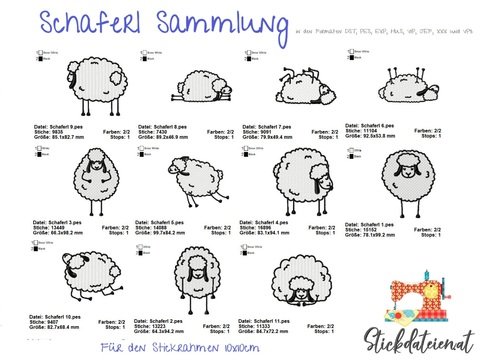Digitale Stickdatei Schaf, Stickdatei 10x10, Schaf Stickmuster