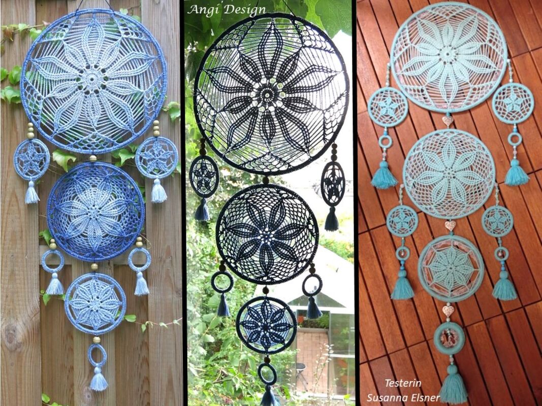 H&auml;kelanleitung mehrteiliger Traumf&auml;nger / Mandala / Fensterdeko / Wand-Deko