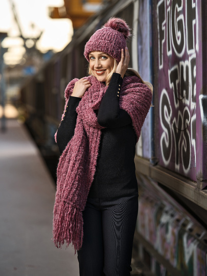 Schal und Mütze im Halbpatentmuster