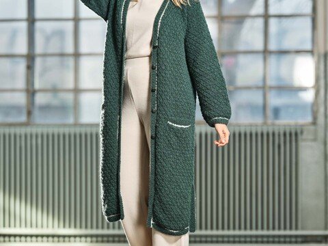 Mantel im Strukturmuster mit Zweifarbigen Blenden