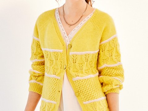 Jacke mit Musterstreifen in Gelb, Weiß, Natur