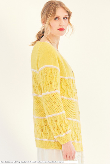 Jacke mit Musterstreifen in Gelb, Weiß, Natur