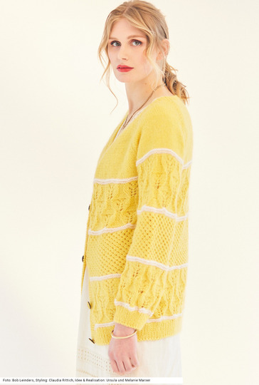 Jacke mit Musterstreifen in Gelb, Weiß, Natur