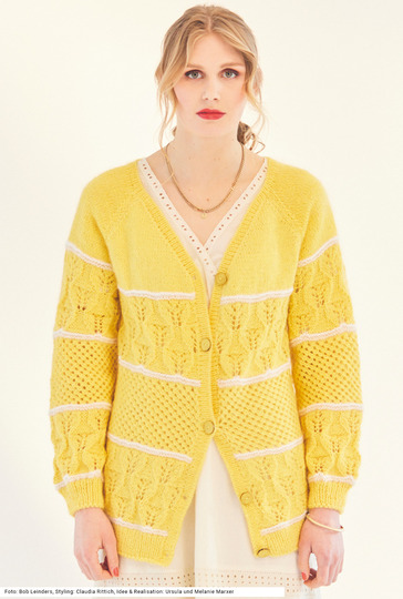 Jacke mit Musterstreifen in Gelb, Weiß, Natur