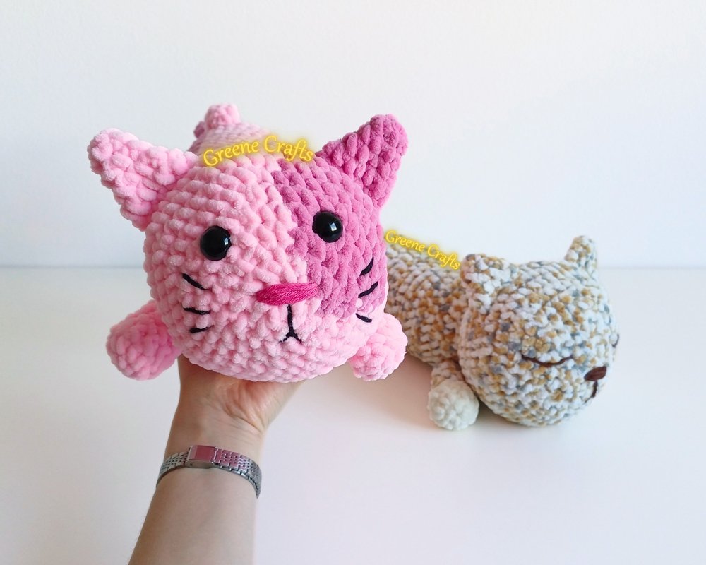 No Sew Long Cat Plush Toy Crochet Pattern - Bubblegum and Sleepy