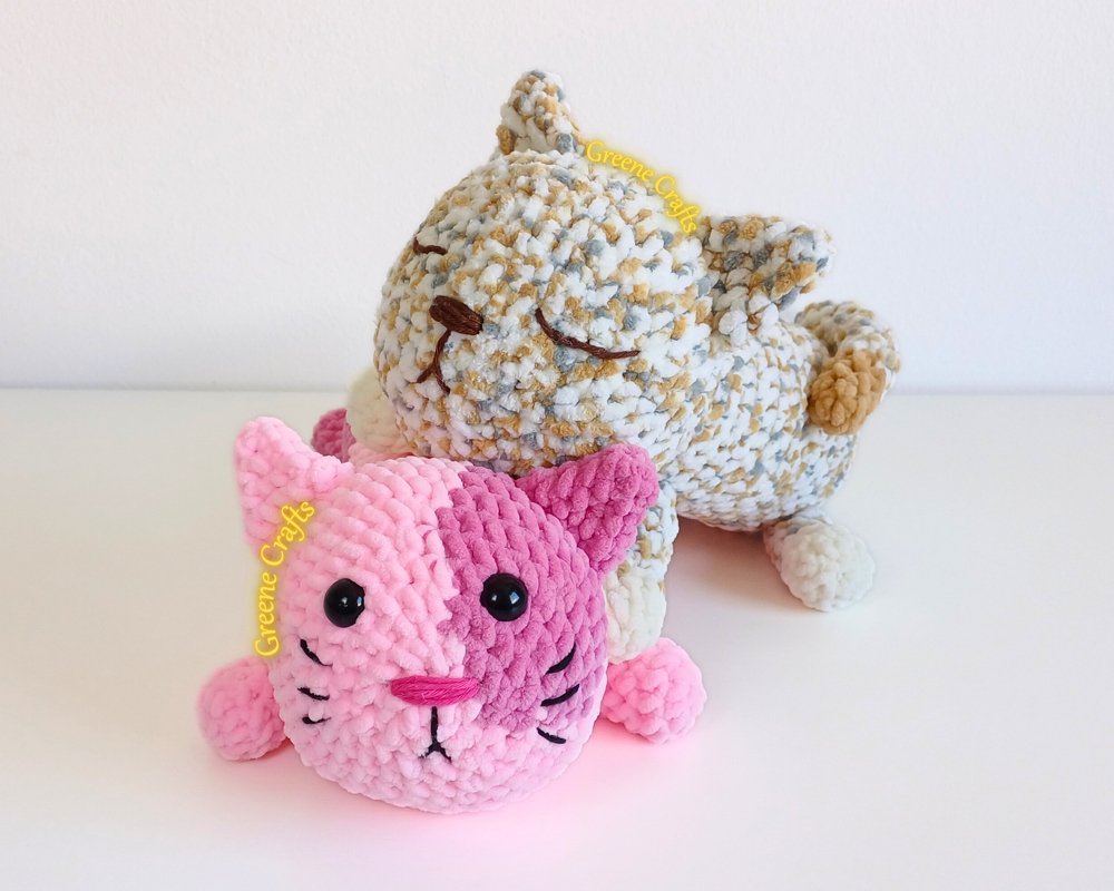 No Sew Long Cat Plush Toy Crochet Pattern - Bubblegum and Sleepy - Image 4