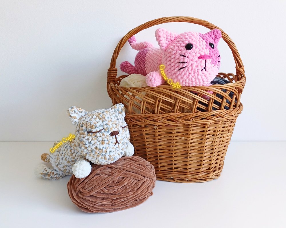 No Sew Long Cat Plush Toy Crochet Pattern - Bubblegum and Sleepy - Image 5