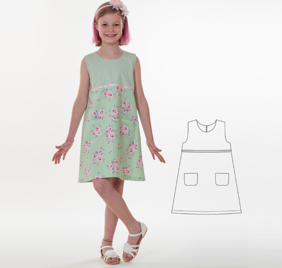 Mädchenkleid GEMMA A-Linie PDF-Schnittmuster 92/98–152/158