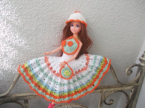 Häkelanleitung für 2 Puppenkleider, 2 verschiedene Häkelmuster, Accessoires