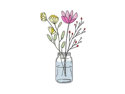 Stickdatei Blumenglas Nr. 1 in vier Größen, Sommer, Frühling, Wildblumen