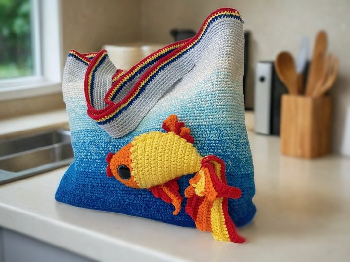 Strandtasche „Goldfisch“. Häkelanleitung