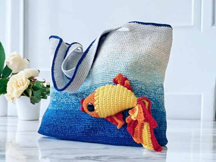 Strandtasche „Goldfisch“. Häkelanleitung