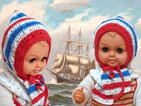 Mütze und Schal „Mövenschiss“ für Puppen Frühchen Babys Babymütze häkeln