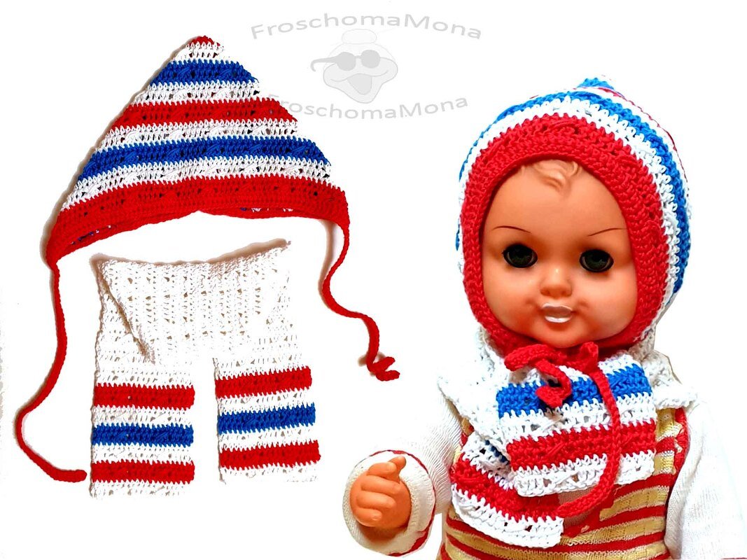 Mütze und Schal „Mövenschiss“ für Puppen Frühchen Babys Babymütze häkeln - Bild 2