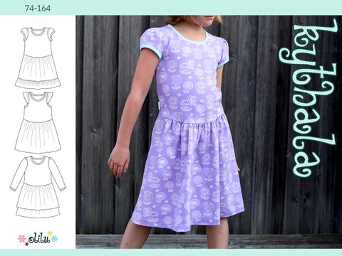 Kräuselkleid Kythala - 74-164 - Schnittmuster mit Beamerdatei