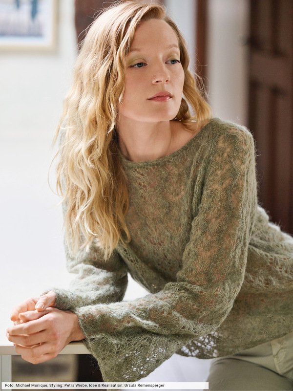 Schilfgrüner Ajourmuster-Pulli