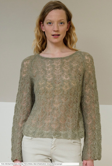 Schilfgrüner Ajourmuster-Pulli