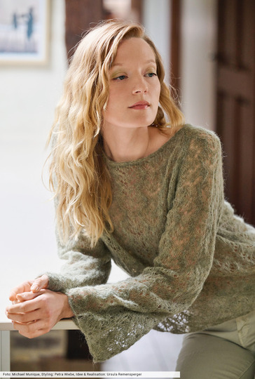 Schilfgrüner Ajourmuster-Pulli