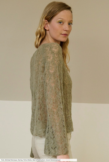 Schilfgrüner Ajourmuster-Pulli