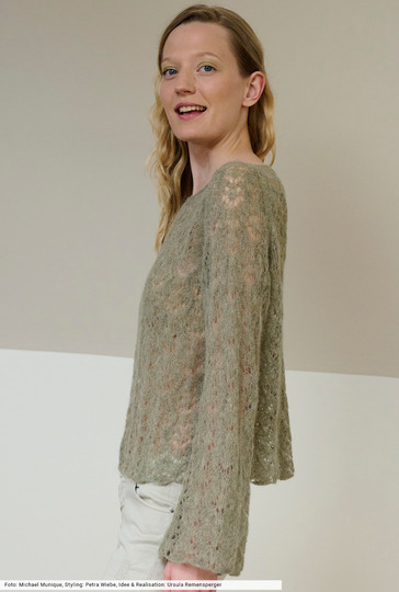 Schilfgrüner Ajourmuster-Pulli