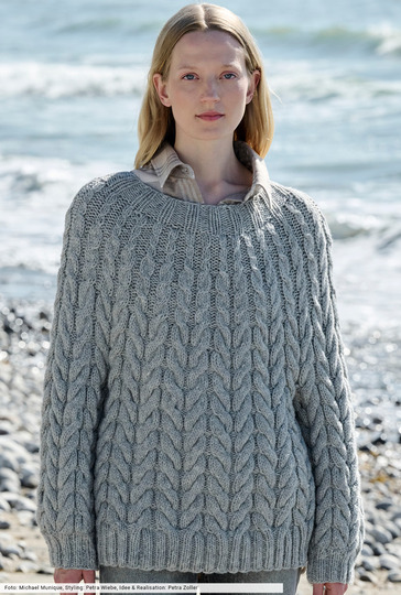 Zopfmuster-Pulli mit Rundpasse