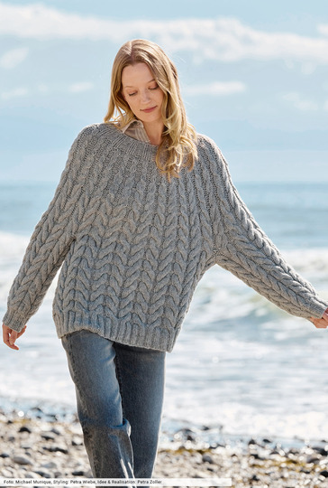 Zopfmuster-Pulli mit Rundpasse