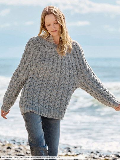 Zopfmuster-Pulli mit Rundpasse
