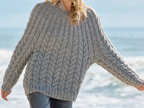 Zopfmuster-Pulli mit Rundpasse