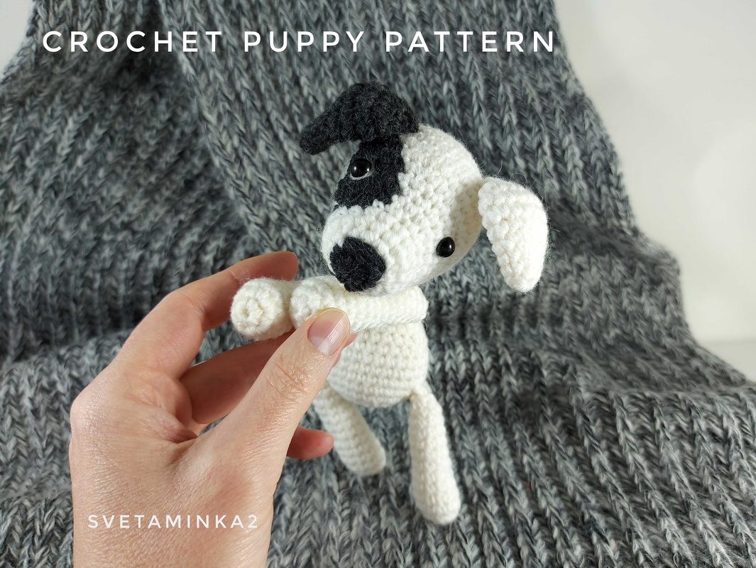 Crochet Puppy Pattern with Black Patch, Amigurumi Dog Toy, PDF Download