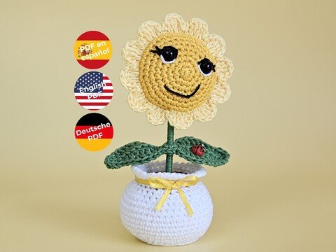 Sonnenblume im Topf  - Amigurumi Häkelanleitung