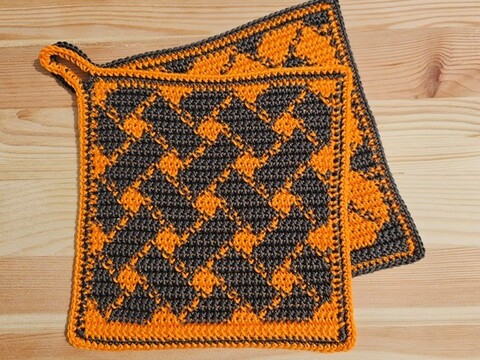 Häkelanleitung Topflappen Flechtmuster