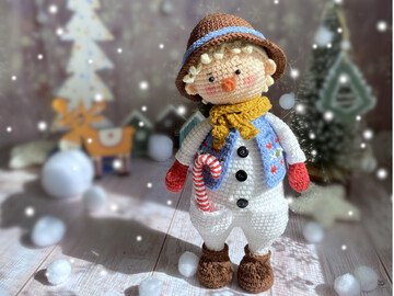 Weihnachts-Amigurumi-Puppenmuster Ethan der Schneemann - Weihnachtskugelser