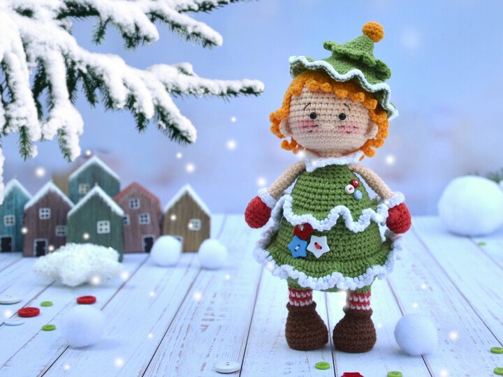 Crochet doll pattern Monica, the Christmas tree  - Christmas Ball Series